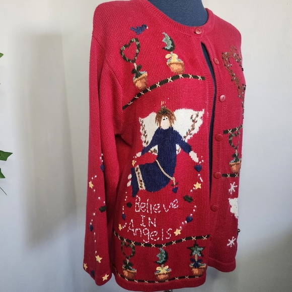 Quacker Factory I Believe in Angels Embroidered Cardigan Sweater - Picture 3 of 7
